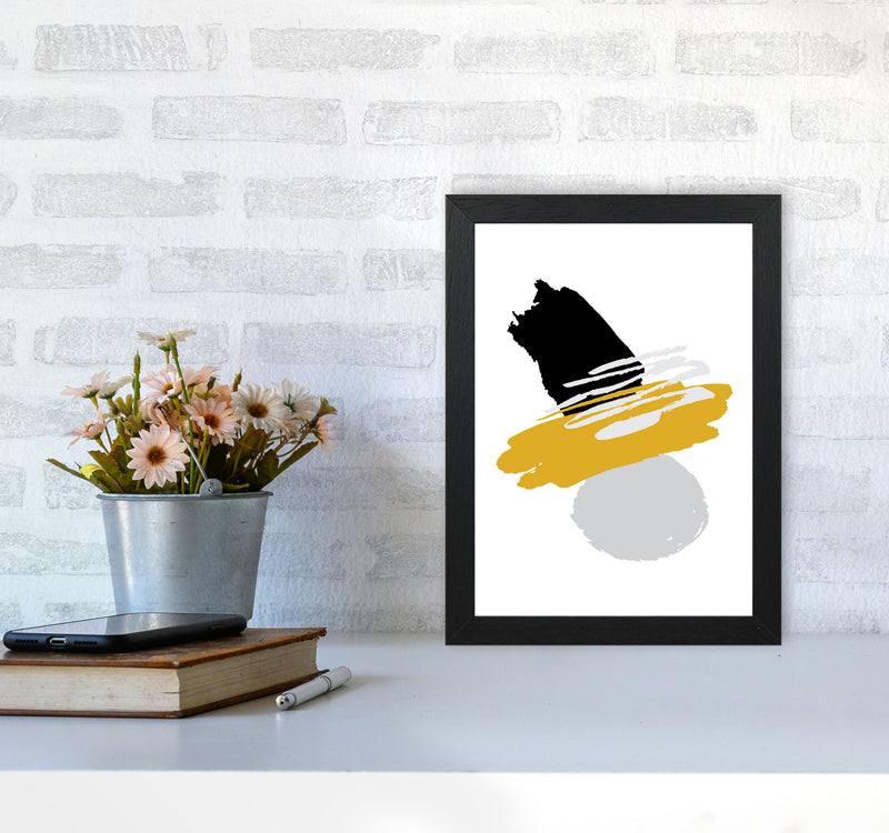 Mustard And Black Abstract Paint Shapes Modern Print A4 White Frame