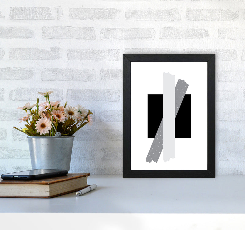 Black Square With Grey Bow Abstract Modern Print A4 White Frame