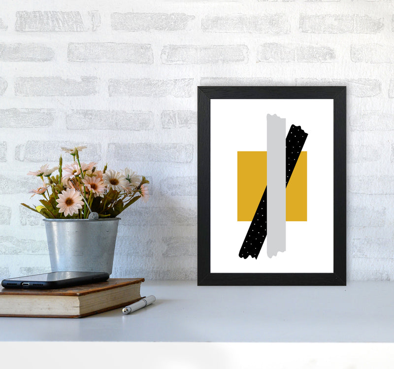Yellow Square With Grey And Black Bow Abstract Modern Print A4 White Frame