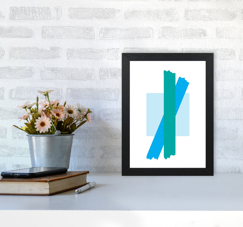 Blue Square With Blue And Teal Bow Abstract Modern Print A4 White Frame