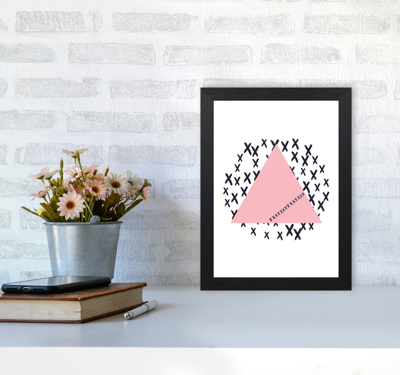 Pink Triangle With Crosses Abstract Modern Print A4 White Frame