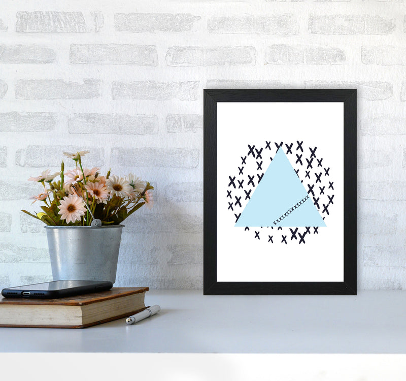 Blue Triangle With Crosses Abstract Modern Print A4 White Frame