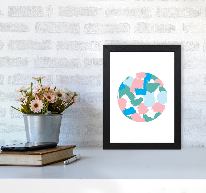 Pink And Green Paint Splodge Circle Abstract Modern Print A4 White Frame