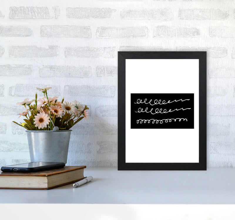Black Rectangle Swirls Abstract Modern Print A4 White Frame