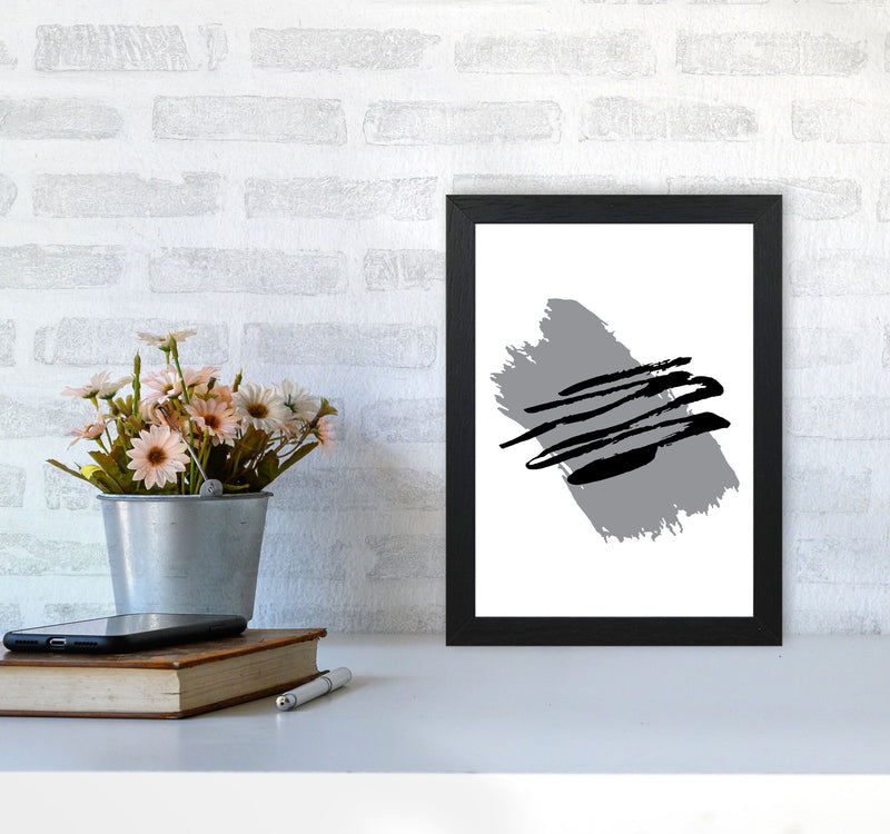 Grey Jaggered Paint Brush Abstract Modern Print A4 White Frame