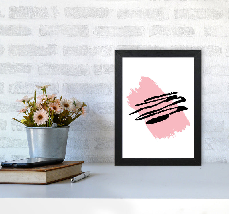 Pink Jaggered Paint Brush Abstract Modern Print A4 White Frame