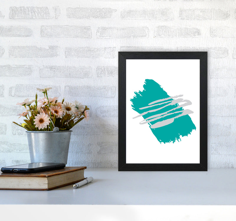 Teal Jaggered Paint Brush Abstract Modern Print A4 White Frame