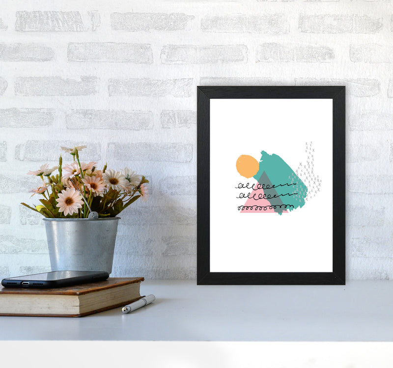 Pink And Teal Mountain Sun Abstract Modern Print A4 White Frame