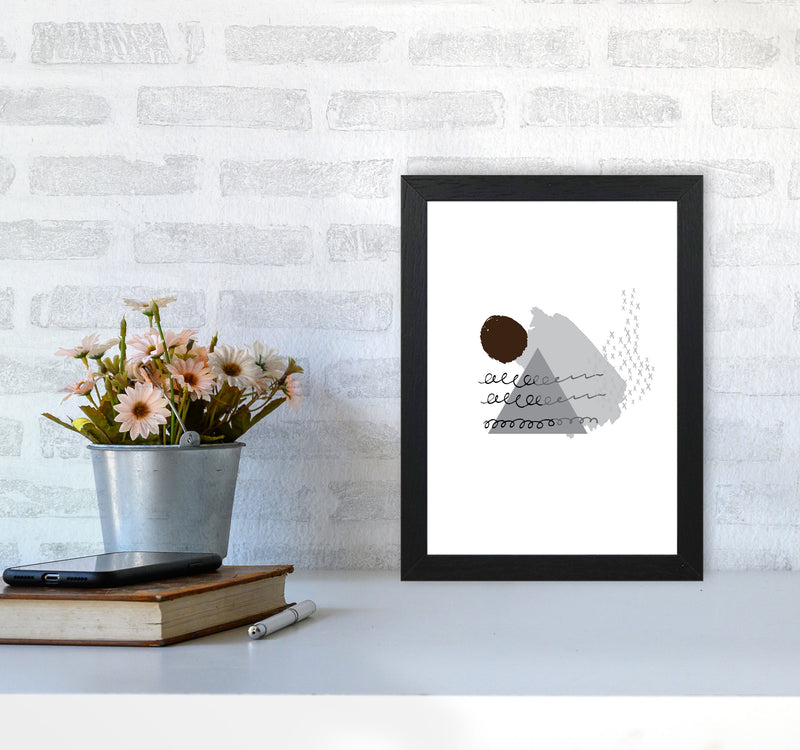 Grey And Black Mountain Sun Abstract Modern Print A4 White Frame
