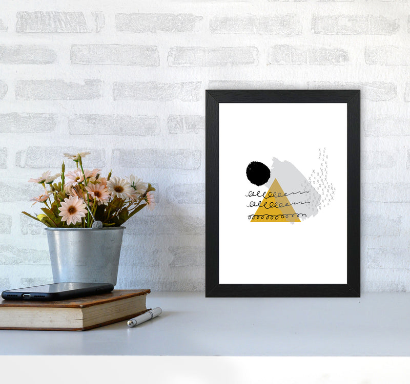 Mustard And Black Mountain Sun Abstract Modern Print A4 White Frame