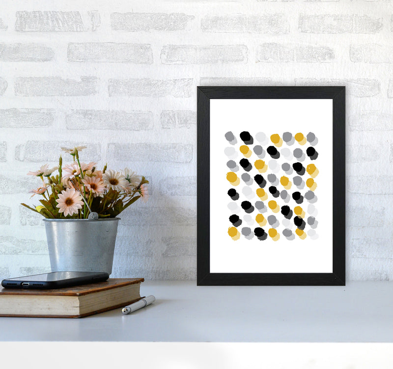 Mustard Polka Dots Abstract Modern Print A4 White Frame
