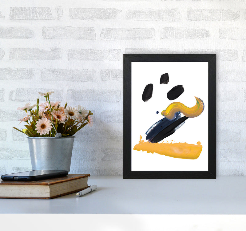 Mustard And Black Abstract Paint Strokes Modern Print A4 White Frame