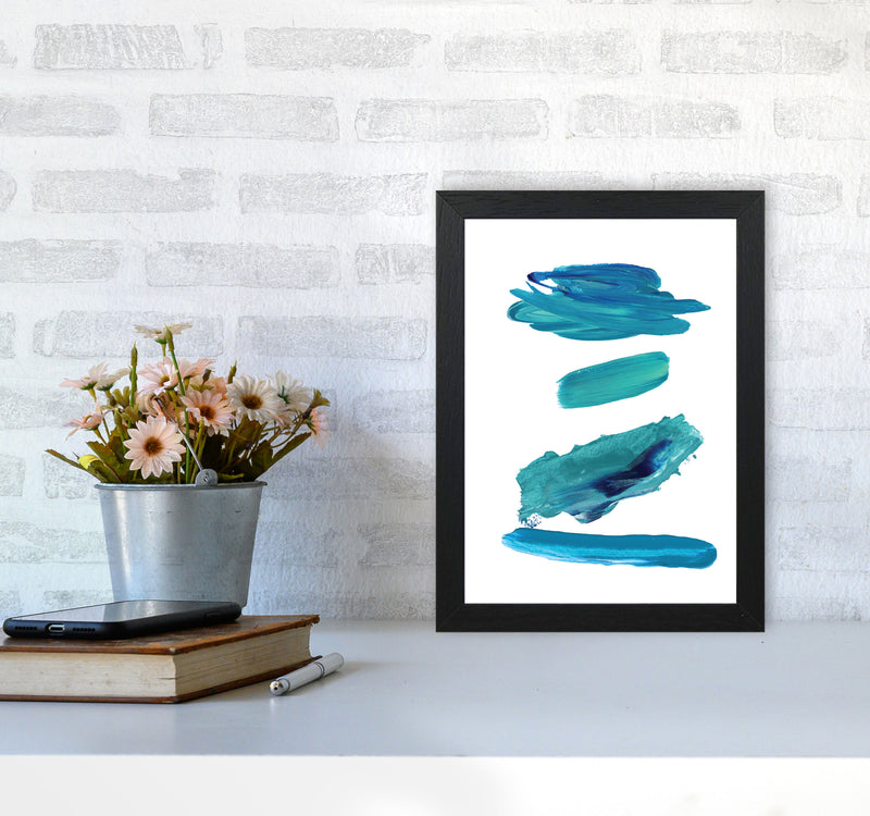 Turquoise Abstract Paint Strokes Modern Print A4 White Frame