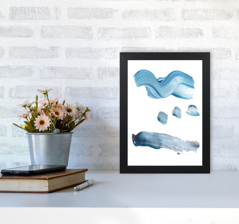 Light Blue Abstract Paint Strokes Modern Print A4 White Frame