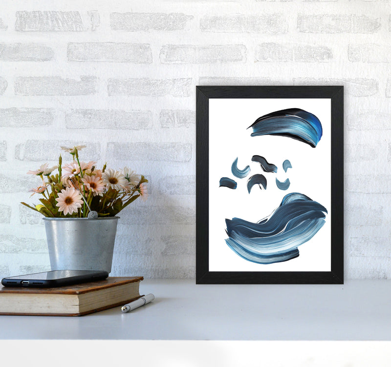 Dark Blue And Grey Abstract Paint Strokes Modern Print A4 White Frame
