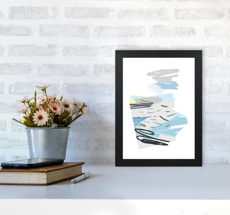 Blue And Grey Abstract Drawings Modern Print A4 White Frame