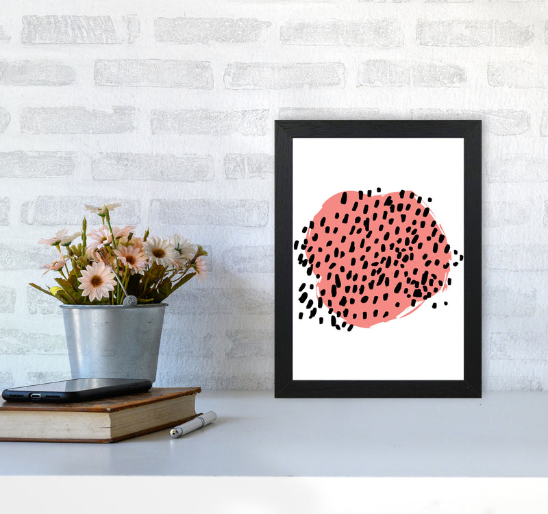 Coral Blob With Black Polka Dots Abstract Modern Print A4 White Frame