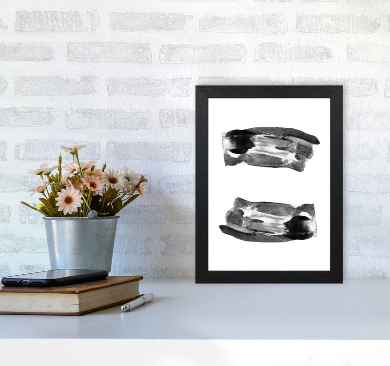 Black Abstract Paint Strokes Modern Print A4 White Frame