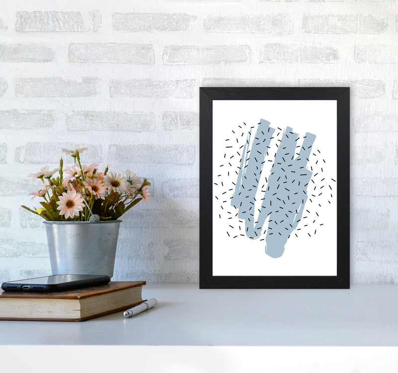Blue Paint With Black Polka Abstract Modern Print A4 White Frame