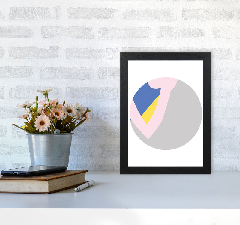 Grey, Pink And Navy Abstract Circle Modern Print A4 White Frame