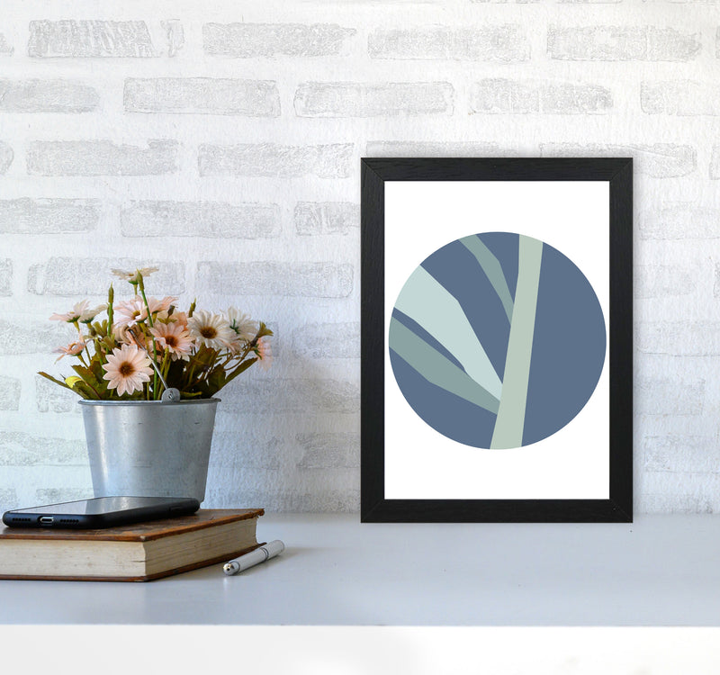 Navy Abstract Circle With Branches Modern Print A4 White Frame