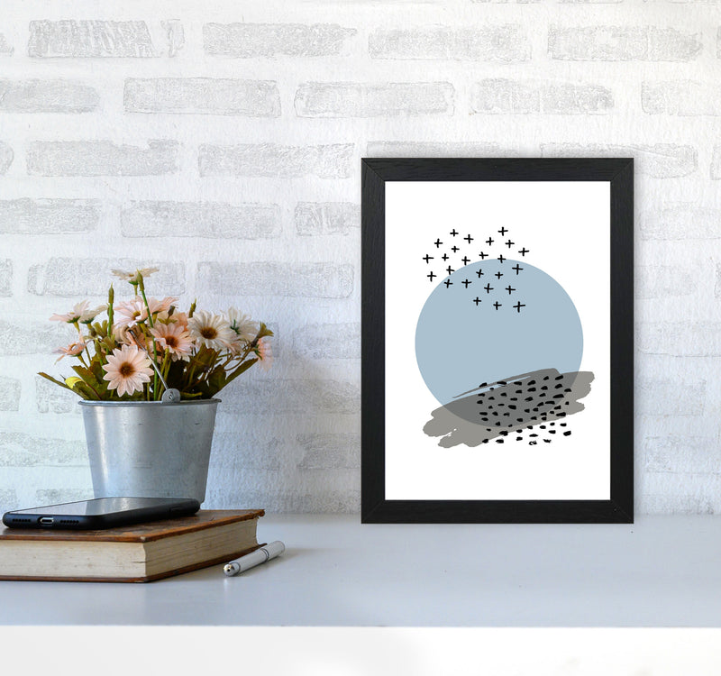 Blue Abstract Circle With Black Dashes Modern Print A4 White Frame