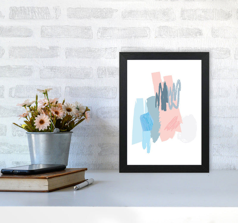 Blue And Pink Abstract Scribbles Modern Print A4 White Frame