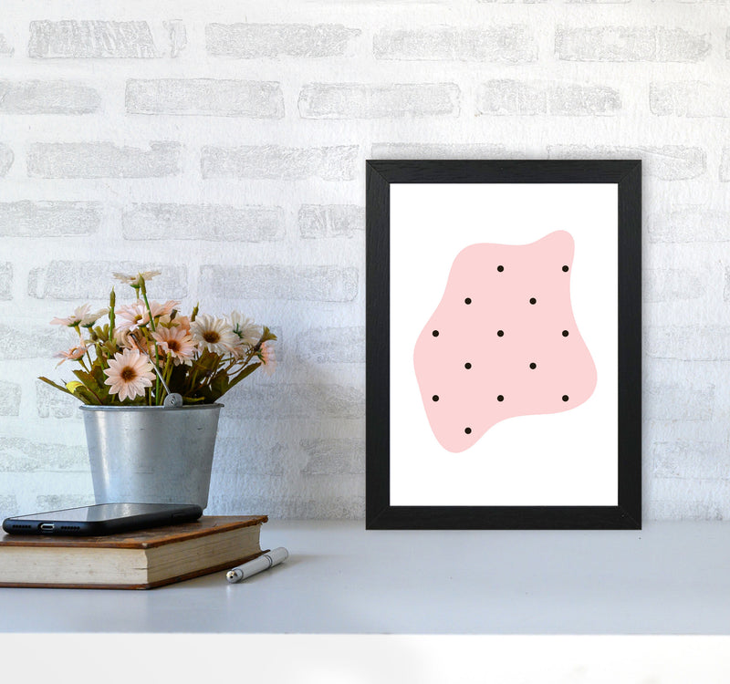Abstract Pink Shape With Polka Dots Modern Print A4 White Frame