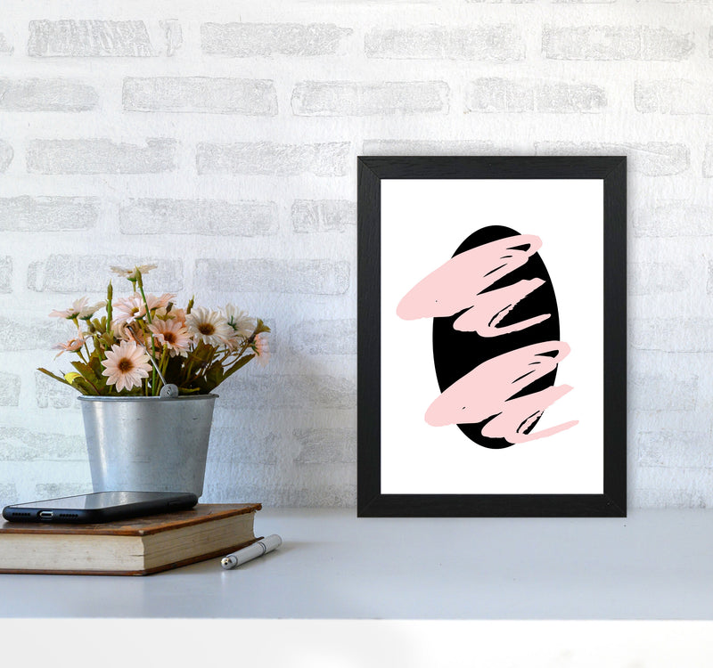 Abstract Black Oval With Pink Strokes Modern Art Print A4 White Frame