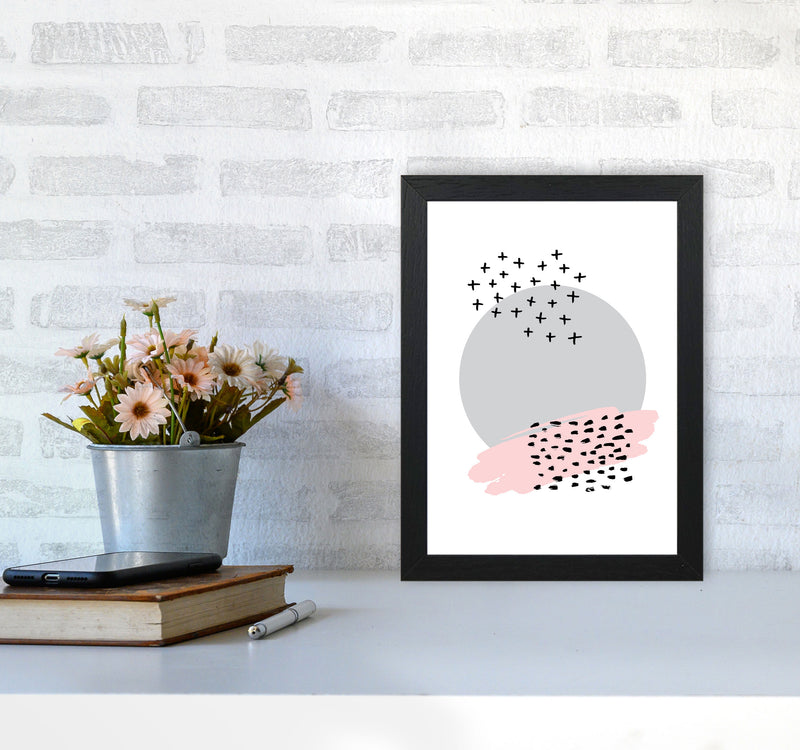 Abstract Grey Circle With Pink And Black Dashes Modern Print A4 White Frame