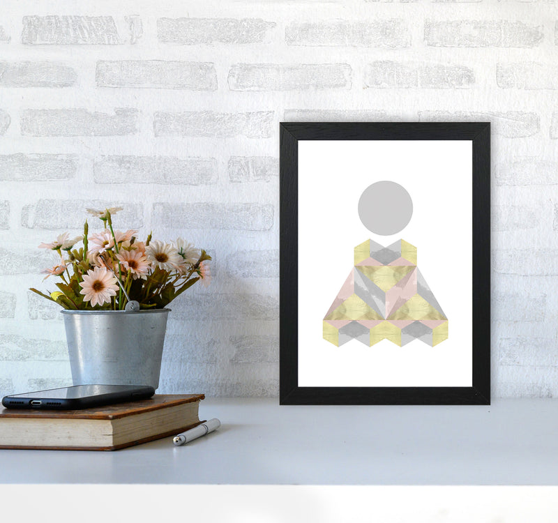 Gold, Pink And Grey Abstract Shapes Modern Print A4 White Frame