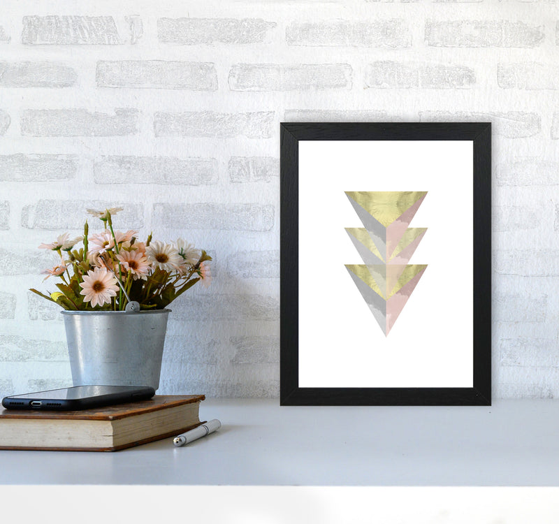 Gold, Pink And Grey Abstract Triangles Modern Print A4 White Frame