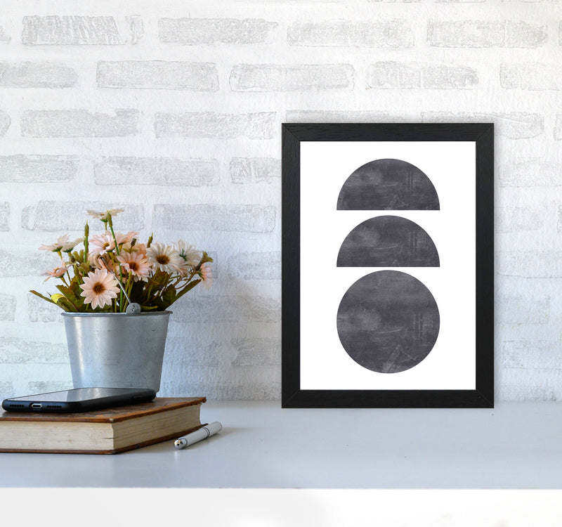 Abstract Scratched Texture Circles Modern Print A4 White Frame