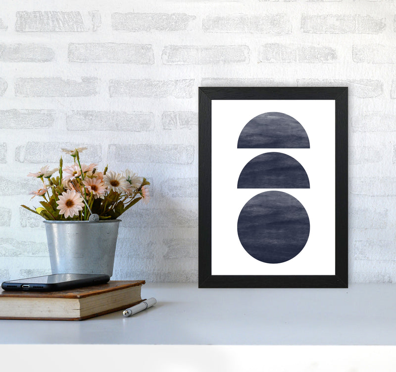 Abstract Navy Circles Modern Print A4 White Frame