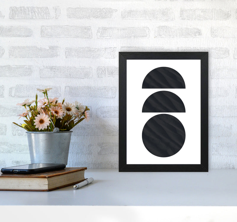 Abstract Black Textured Circles Modern Print A4 White Frame