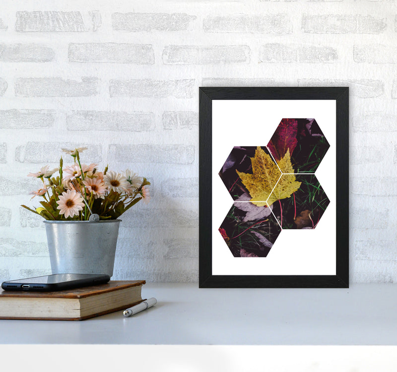 Leaf And Grass Abstract Hexagons Modern Print A4 White Frame