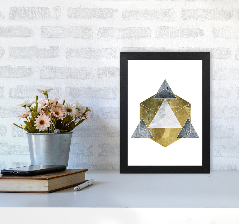 Gold Cube And Grey Geo Abstract Modern Print A4 White Frame