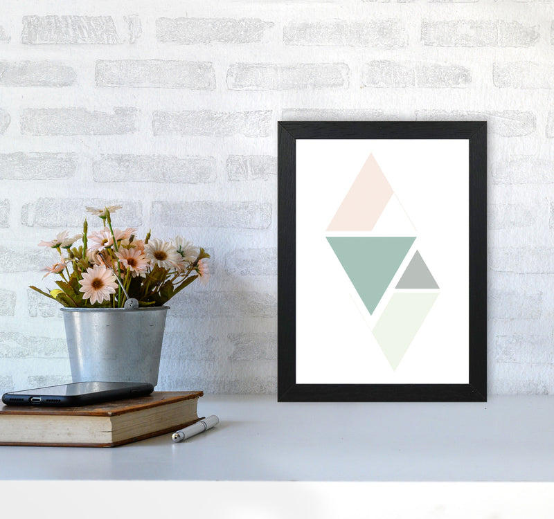 Peach, Green And Grey Abstract Triangles Modern Print A4 White Frame