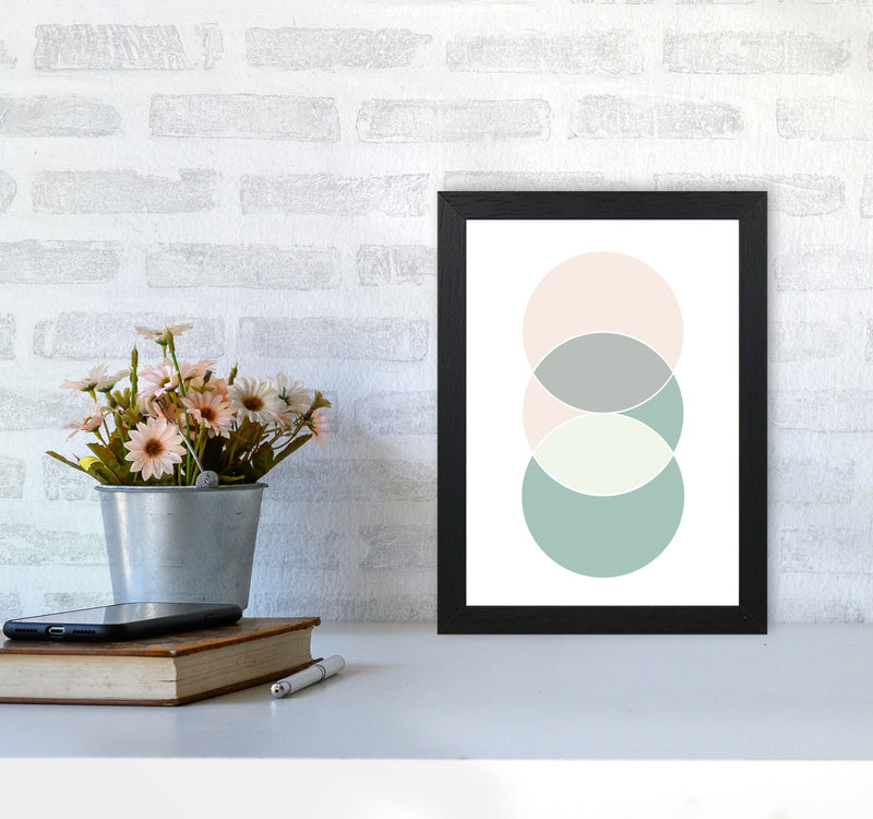 Peach, Green And Grey Abstract Circles Modern Print A4 White Frame
