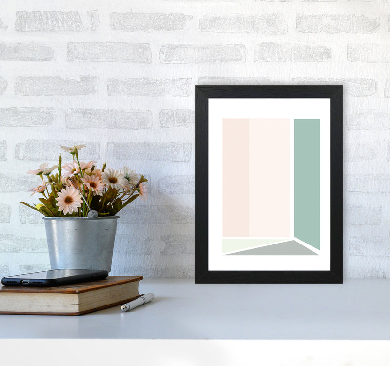 Peach, Green And Grey Abstract Rectangle Modern Print A4 White Frame
