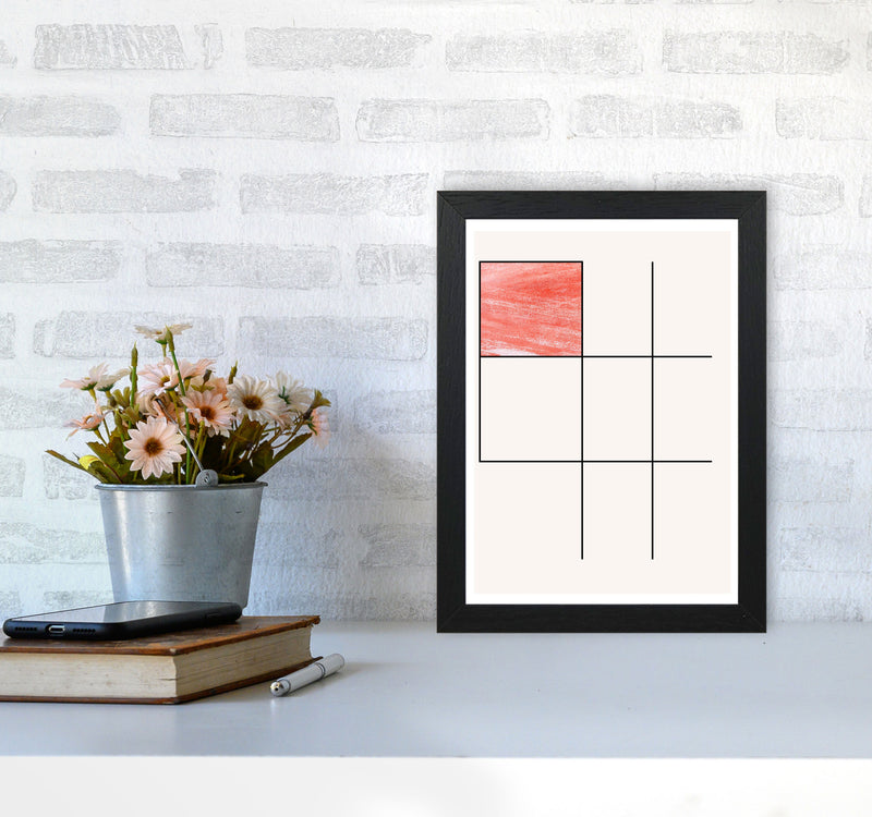 Abstract Red Crayon Geo 1 Modern Print A4 White Frame