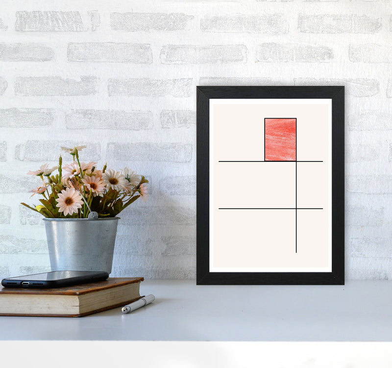 Abstract Red Crayon Geo 2 Modern Print A4 White Frame