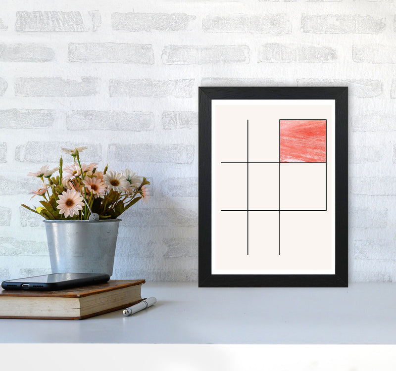 Abstract Red Crayon Geo 3 Modern Print A4 White Frame