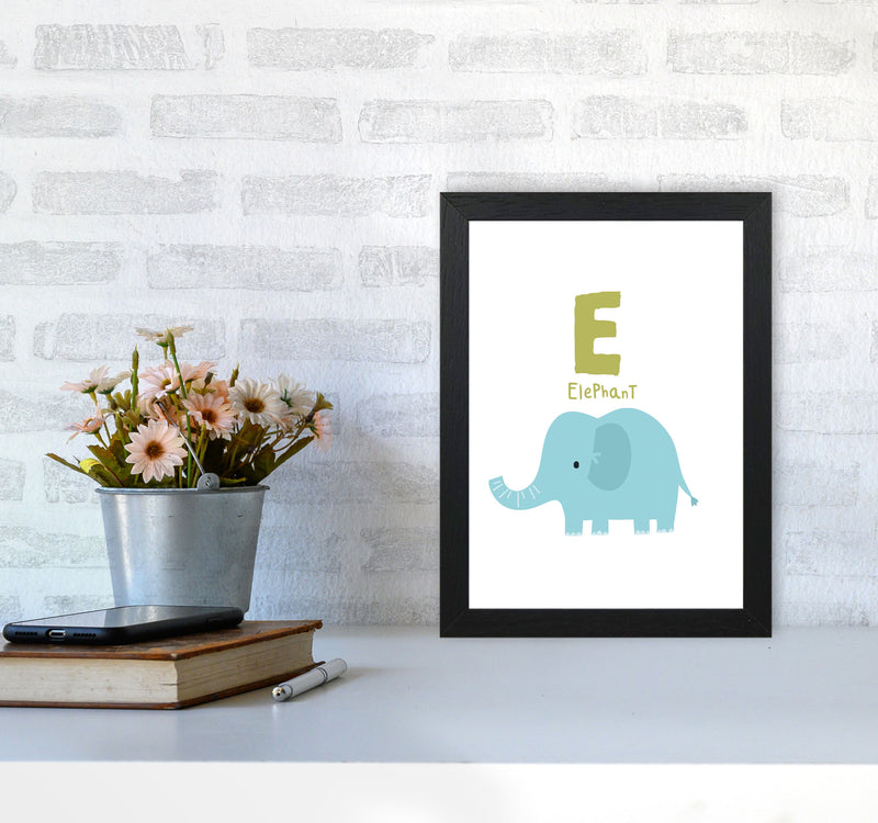 Alphabet Animals, E Is For Elephant Framed Nursey Wall Art Print A4 White Frame