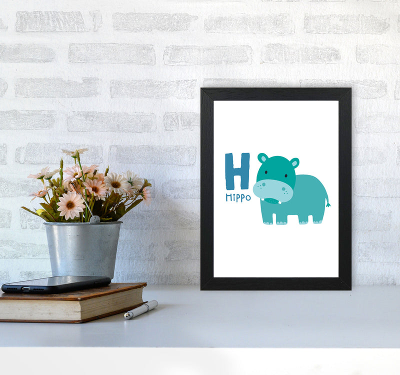 Alphabet Animals, H Is For Hippo Framed Nursey Wall Art Print A4 White Frame