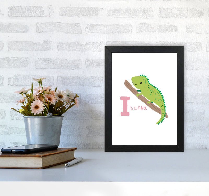 Alphabet Animals, I Is For Iguana Framed Nursey Wall Art Print A4 White Frame