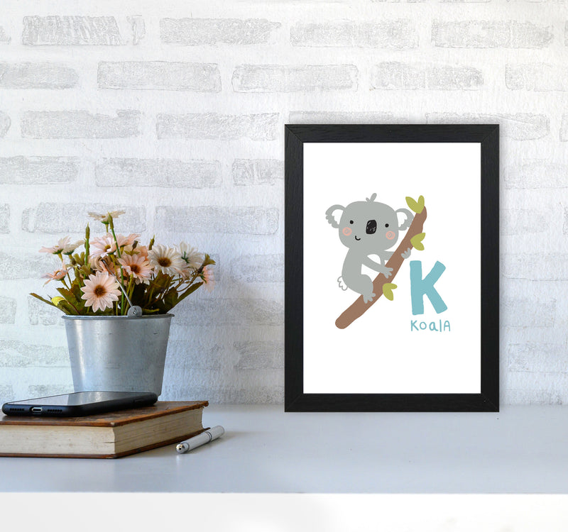 Alphabet Animals, K Is For Koala Framed Nursey Wall Art Print A4 White Frame