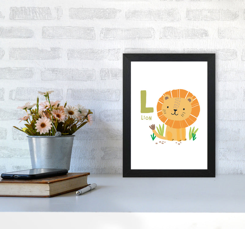 Alphabet Animals, L Is For Lion Framed Nursey Wall Art Print A4 White Frame