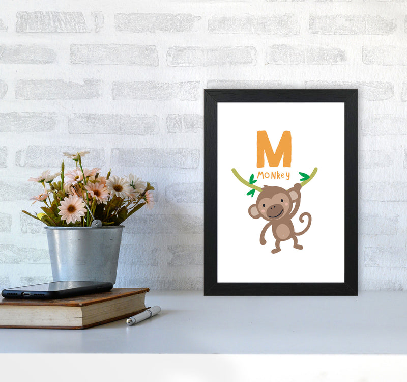 Alphabet Animals, M Is For Monkey Framed Nursey Wall Art Print A4 White Frame