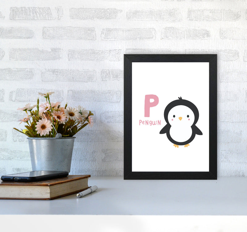 Alphabet Animals, P Is For Penguin Framed Nursey Wall Art Print A4 White Frame